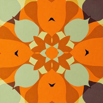 The primary subject of the image is a flower, which is the main object, scene, or focus of the image. The flower is surrounded by a pattern of orange and green colors, creating a vibrant and lively atmosphere. The setting or background of the image features a green surface, which adds to the overall visual style. The flower is depicted in a digital art or illustration format, giving it a unique and eye-catching appearance.